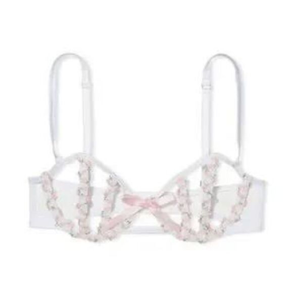 NWT {Victoria's Secret} White Rose Open Cup Bra 34DD: Elegant Sensuality NWT - Picture 3 of 11